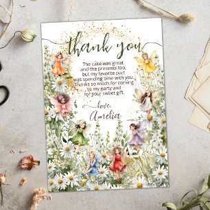 Colourful Cute Flower Fairies Glitter Script Thank You Card
