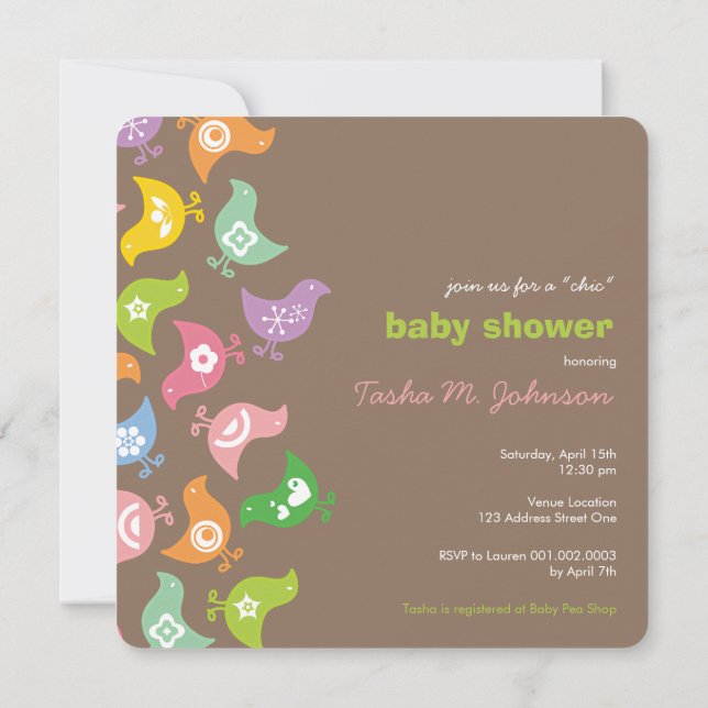 Colourful Cute Fun Rainbow Chicks Chic Baby Shower Invitation (Back)