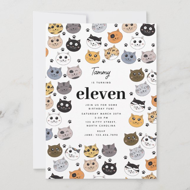 Colourful Cute Funny Cats & Paw Birthday Invitation (Front)