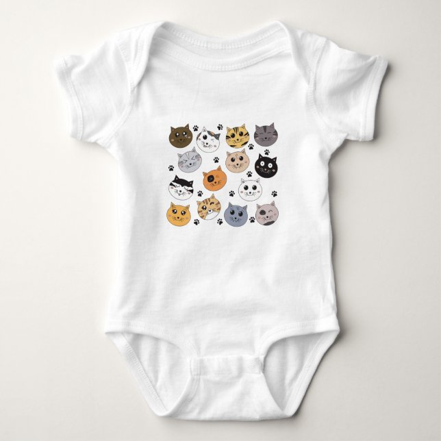 Colourful Cute Funny Cats & Paw Pattern Baby Bodysuit (Front)