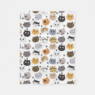 Colourful Cute Funny Cats & Paw Pattern Fleece Blanket