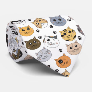 Colourful Cute Funny Cats & Paw Pattern Tie