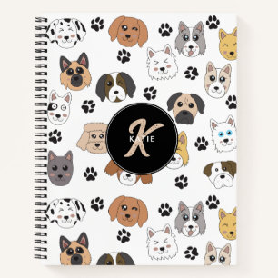 Colourful Cute Funny Dogs & Dog Paw Monogram Notebook