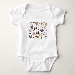 Colourful Cute Funny Dogs & Dog Paw Pattern Baby Bodysuit