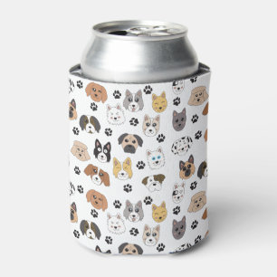 Colourful Cute Funny Dogs & Dog Paw Pattern Can Cooler