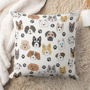 Colourful Cute Funny Dogs & Dog Paw Pattern Cushion