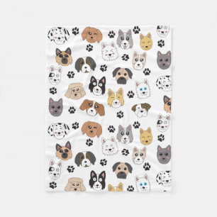 Colourful Cute Funny Dogs & Dog Paw Pattern Fleece Blanket