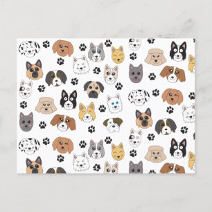 Colourful Cute Funny Dogs & Dog Paw Pattern Holiday Postcard