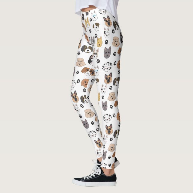 Colourful Cute Funny Dogs & Dog Paw Pattern Leggings (Left)