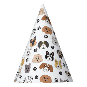 Colourful Cute Funny Dogs & Dog Paw Pattern Party Hat
