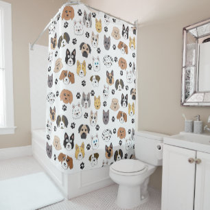 Colourful Cute Funny Dogs & Dog Paw Pattern Shower Curtain