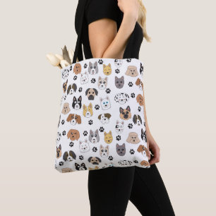 Colourful Cute Funny Dogs & Dog Paw Pattern Tote Bag