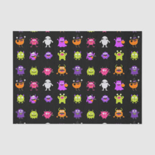 Colourful Cute Halloween Monsters on Black Tissue Paper
