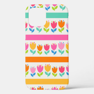 Colourful cute hand drawn tulips seamless pattern iPhone 12 case