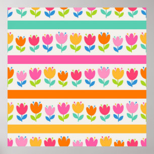 Colourful cute hand drawn tulips seamless pattern  poster