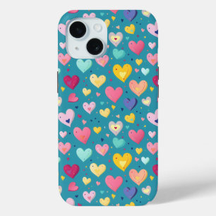 Colourful Cute Heart Pattern iPhone 15 Case