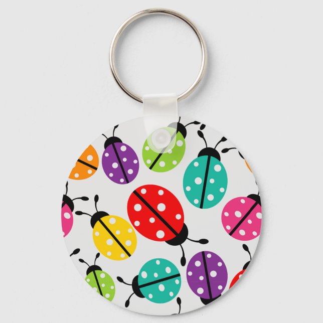Colourful Cute Lady Bug Seamless Pattern Key Ring (Front)