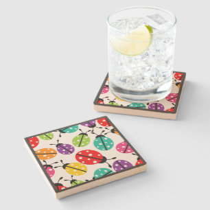 Colourful Cute Lady Bug Seamless Pattern Stone Coaster