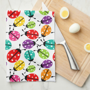 Colourful Cute Lady Bug Seamless Pattern Tea Towel