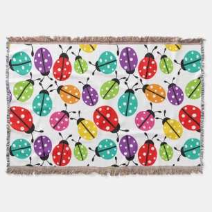Colourful Cute Lady Bug Seamless Pattern Throw Blanket