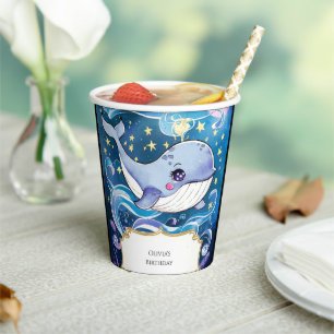Colourful Cute Magical Whale Birthday Paper Cups