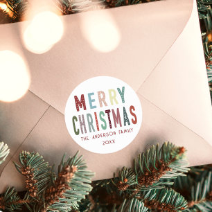 Colourful Cute Merry Christmas Festive Classic Round Sticker