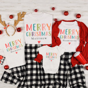 Colourful Cute Merry Christmas Matching Family T-Shirt