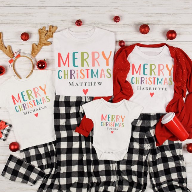 Colourful Cute Merry Christmas Matching Family T-Shirt (Creator Uploaded)