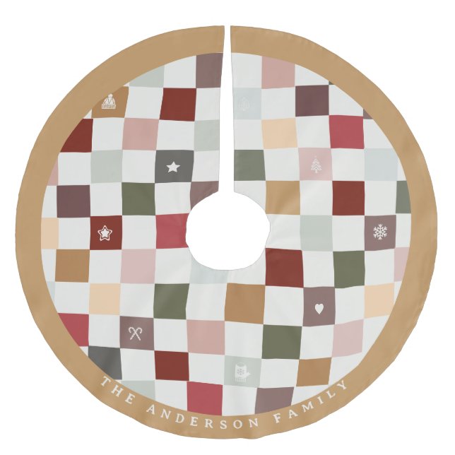 Colourful Cute Monogram Pastel Chequerboard  Brushed Polyester Tree Skirt (Front)