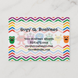 Colourful Cute Monsters Fun Chevron Striped Patter Business Card