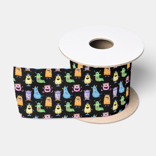 Colourful Cute Monsters Satin Ribbon (Spool)