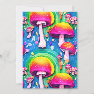 Colourful Cute Mushroom Seamless Pattern Holiday Card