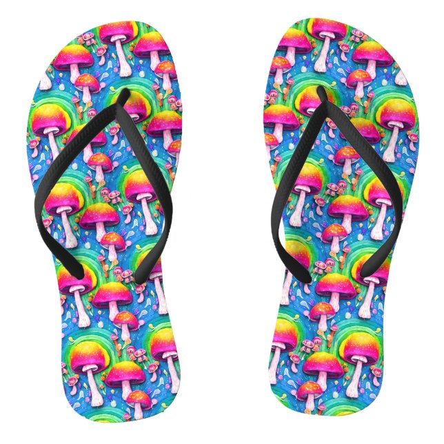 Colourful Cute Mushroom Seamless Pattern Jandals (Footbed)