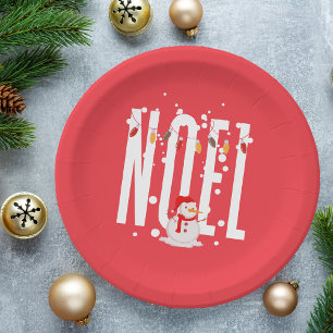 Colourful Cute Noel Christmas Quote Snowman Modern Paper Plate