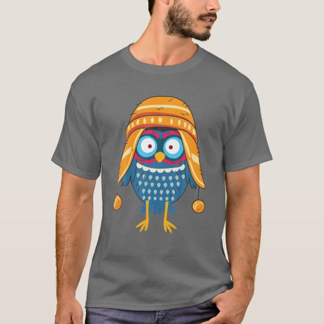 Colourful Cute Owl Funny Beanie Hat Earflaps T-Shirt (Front)
