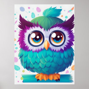 Colourful Cute Owl with Big Eyes Kids Poster 
