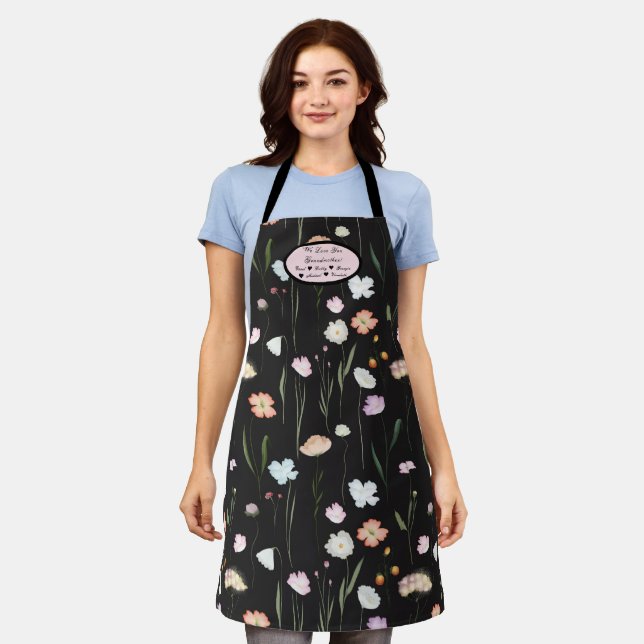 Colourful Cute Personalised Pink & White Flowers Apron (Worn)