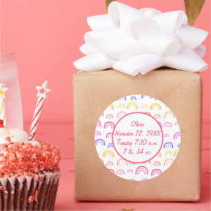 Colourful Cute Pink Peach Yellow Rainbow Pattern Classic Round Sticker