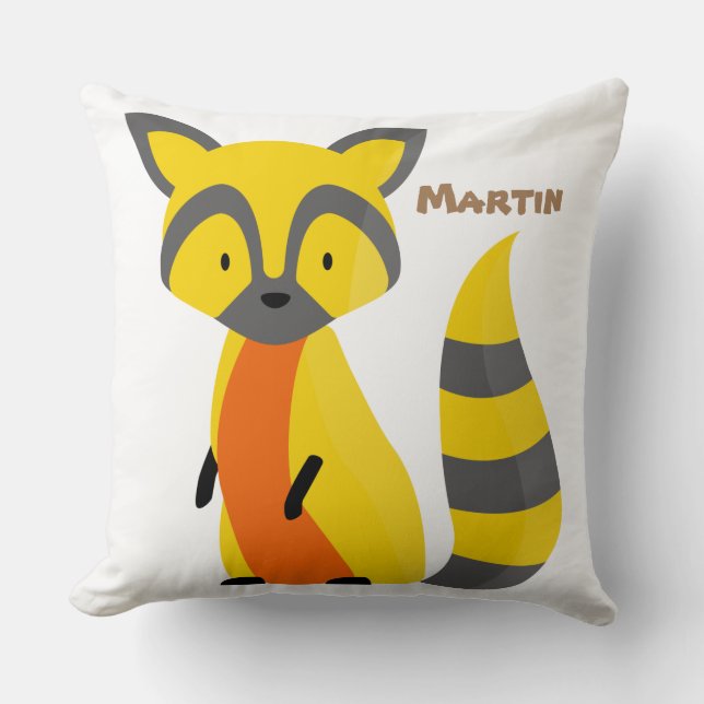 Colourful cute racoon White Safari nursery yellow Cushion (Front)
