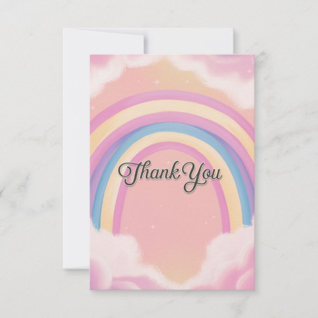 Colourful Cute Rainbow and Clouds Thank You Card (Front)