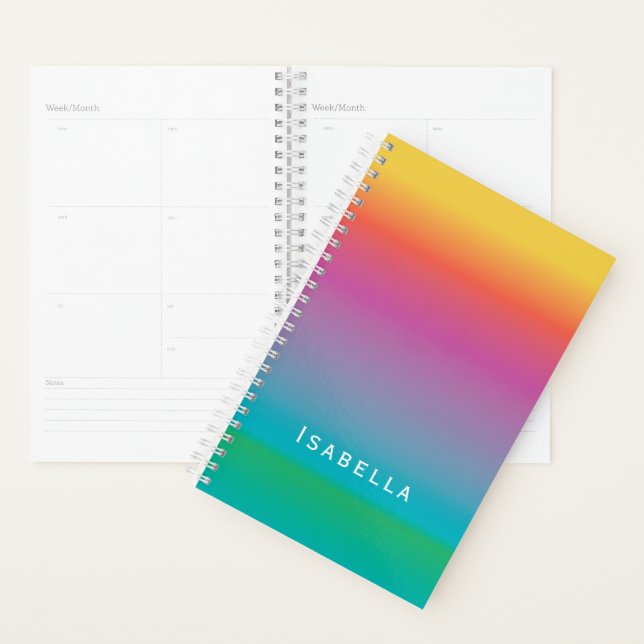 Colourful Cute Rainbow Gradient Ombre Monogram Planner (Display)