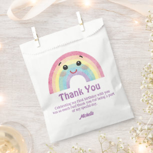 colourful cute rainbow kids birthday pink thank yo favour bags