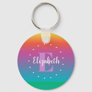 Colourful Cute Rainbow Ombre Multicolored Monogram Key Ring