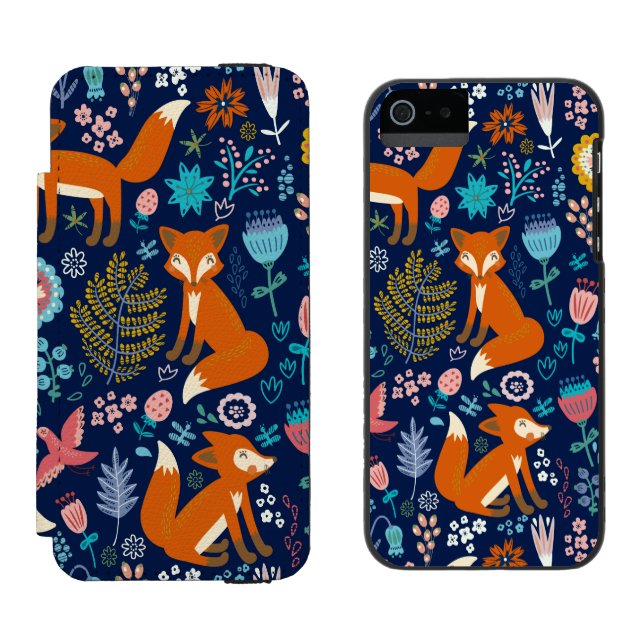 Colourful Cute Red Foxes & Flowers Incipio iPhone Wallet Case (Side by Side)