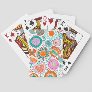 Colourful Cute Retro Birds & Flowers Playing Cards