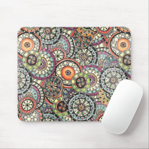Colourful Cute Retro Chic Floral Circles Pattern Mouse Pad