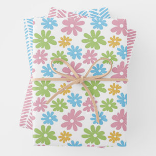 Colourful Cute Retro Easter Flower Art Pattern Wrapping Paper Sheet