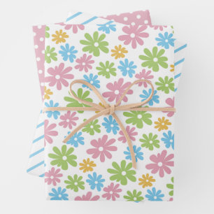 Colourful Cute Retro Spring Flower Art Pattern Wrapping Paper Sheet
