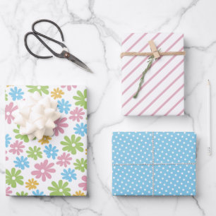 Colourful Cute Retro Spring Flower Art Pattern Wrapping Paper Sheet