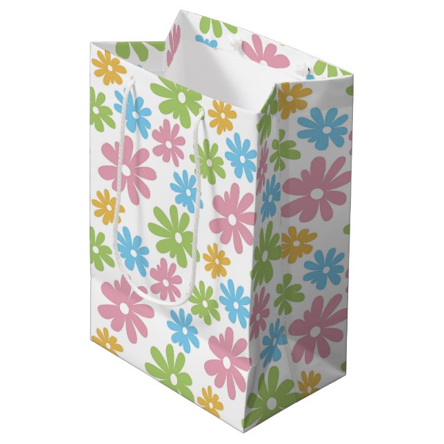 Colourful Cute Retro Summer Flower Art Pattern Medium Gift Bag (Front Angled)